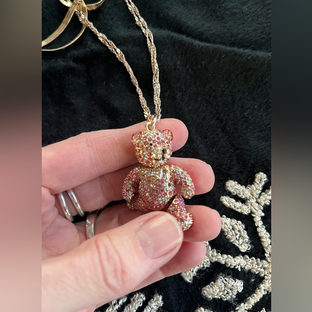 Betsy Johnson pink crystal bear necklace